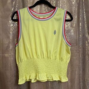 Free People Movement Kick Crop Yellow Red Gray Smocked Tank Top Large